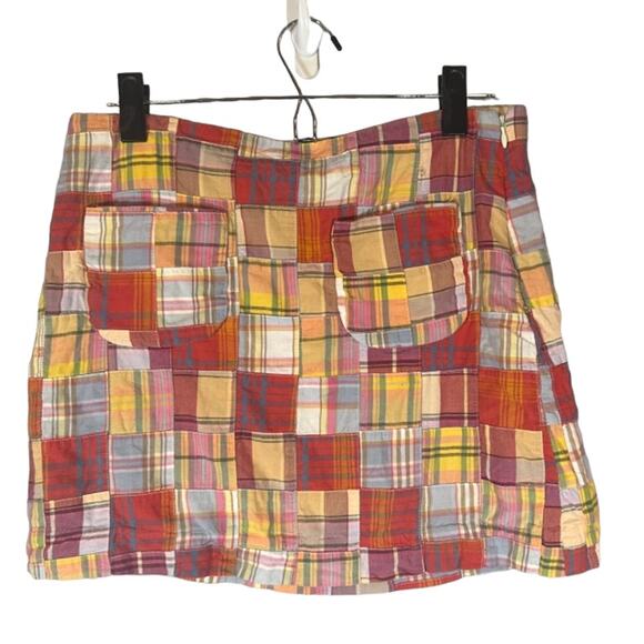 J. Crew Multicolor Madras Quilt Style Patchwork Cotton Mini Skirt Women Sz 2 - Picture 1 of 7